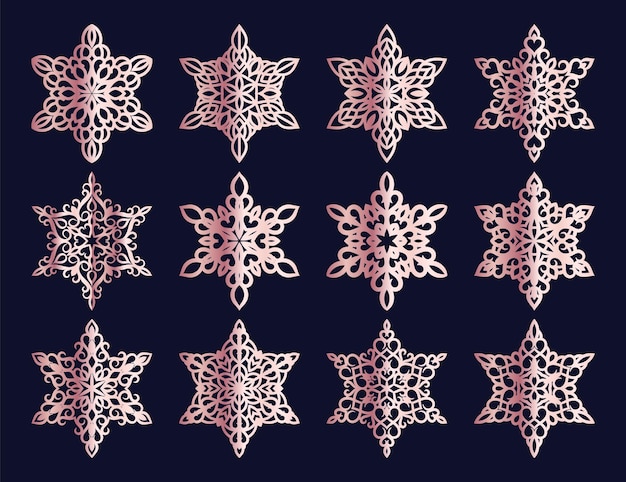 Set van sneeuwvlokken Lasergesneden patroon voor papieren kerstkaarten ontwerpelementen scrapbooking