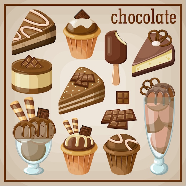 Set van snoep en chocolade. vectorillustratie