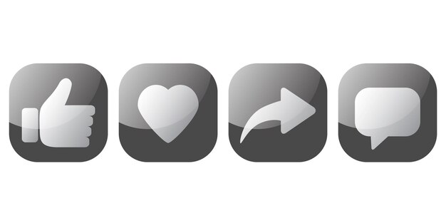 Vector set van social media iconen met modern design like thumbs up love heart share comment