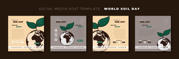 Set van social media postsjabloon met groen blad op aarde ontwerp voor wereldbodemdag sjabloonontwerp