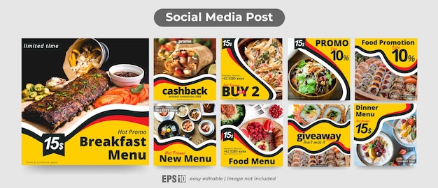 Set van sociale media-berichten voor eten