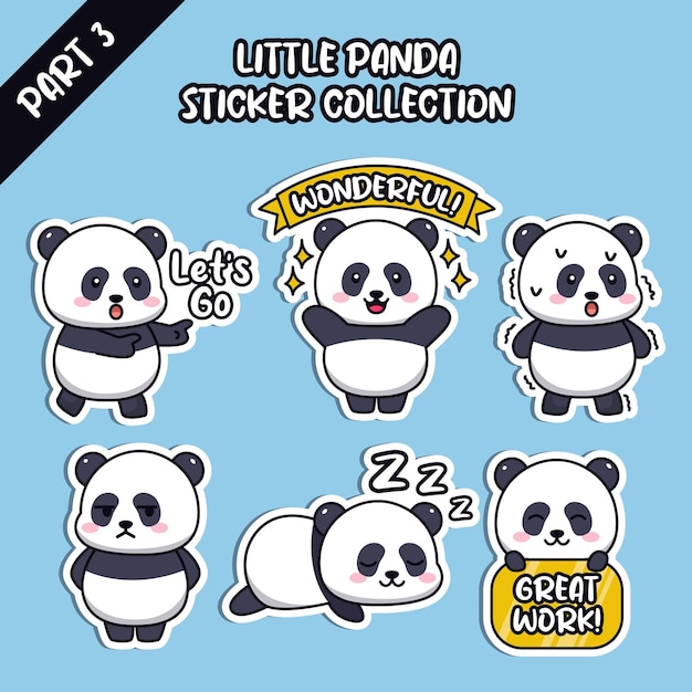 Set van sociale media emoji schattige kleine panda sticker collectie dieren emoticon