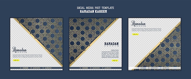 Set van sociale media postsjabloon op vierkante achtergrond met eenvoudig ornamentontwerp voor Ramadan Karee