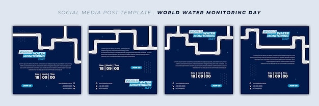 Set van sociale media-sjabloon voor ontwerp van de Wereldwaterbewakingsdag met waterpijpontwerp