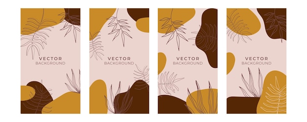Set van sociale media verhaal sjabloon achtergrond. Organische achtergrond met bloemen en geometrische elementen. Mode bohemien achtergronden
