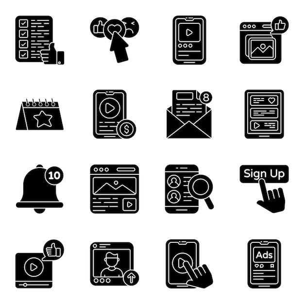 Set van sociale platform glyph iconen