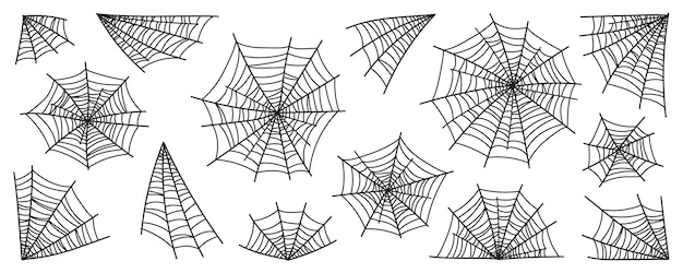 Set van spinnenweb en halloween-spinnewebdecoratie voor eng ontwerp van spinnenweb
