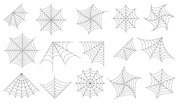 Set van spinnenweb-iconen Halloween met de hand getekende spinnenwebben angstaanjagende elementen voor decoratie