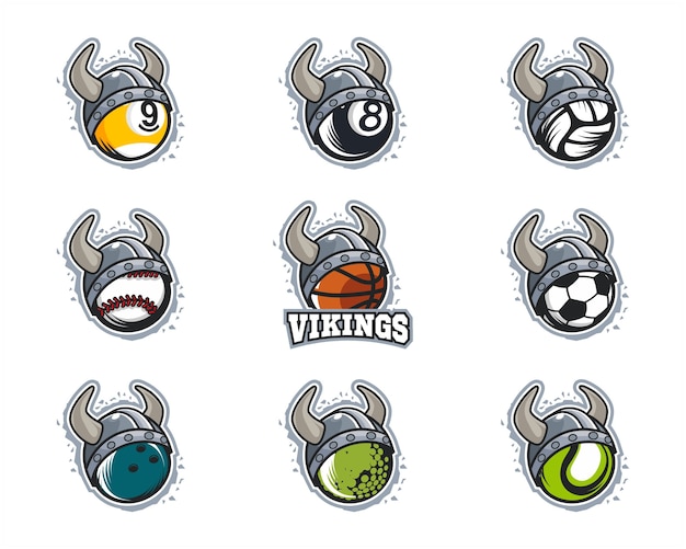 Vector set van sport bal viking team logo