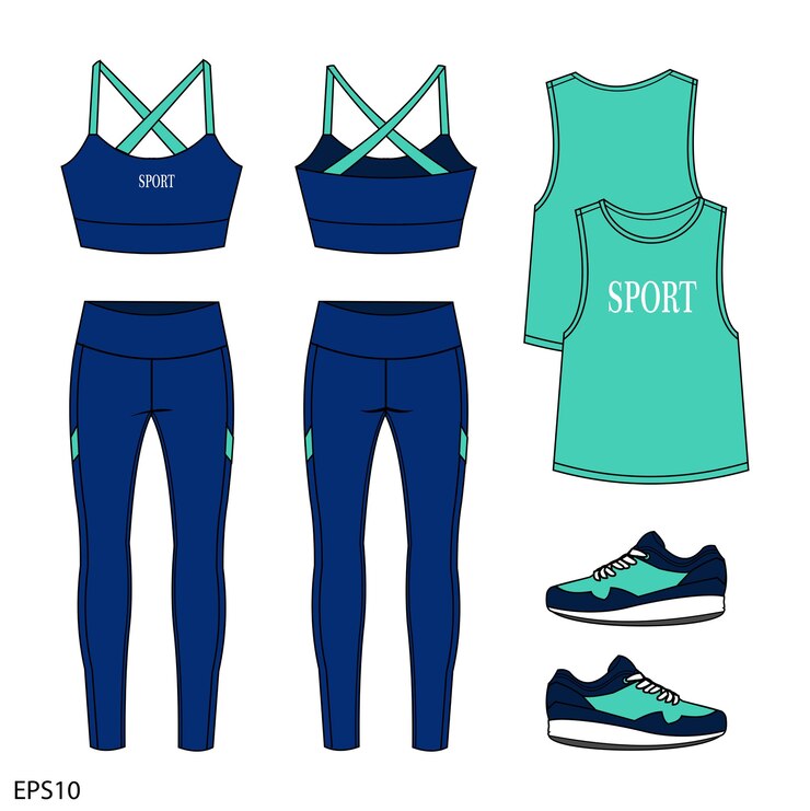Vector set van sportkleding collectie. fitness out fit voor- en achteraanzicht
