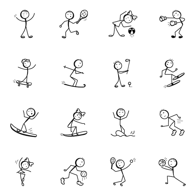 Vector set van sportstokfiguurpictogrammen