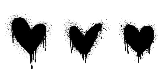 Set van Spray geschilderde graffiti hart teken in zwart op wit Liefde hart infuus symbool geïsoleerd op witte achtergrond vector illustratie