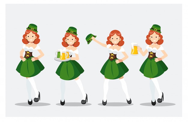 Set van st patrick's day girl in groen kostuum