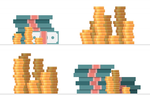 Set van stapels geld vectorillustratie