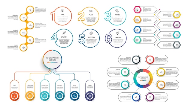 Set van stappen business data visualisatie tijdlijn proces infographic sjabloonontwerp met pictogrammen
