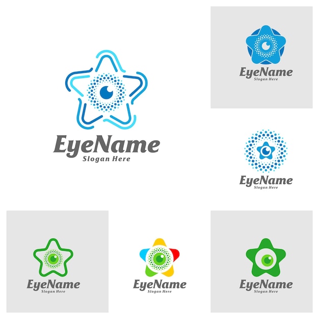 Set van Star Eye Logo ontwerpsjabloon Eye Star logo concept vector creatieve pictogram symbool