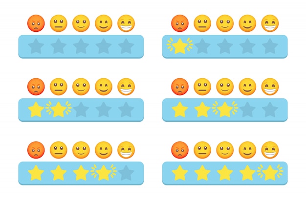 Set van sterren met sterren en emoji voor feedback van klanten in een plat ontwerp