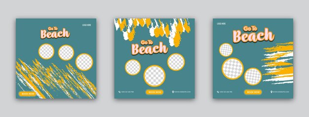 Set van strand landschap tropisch strand posterontwerp seizoen vakantie belettering kaartsjablonen