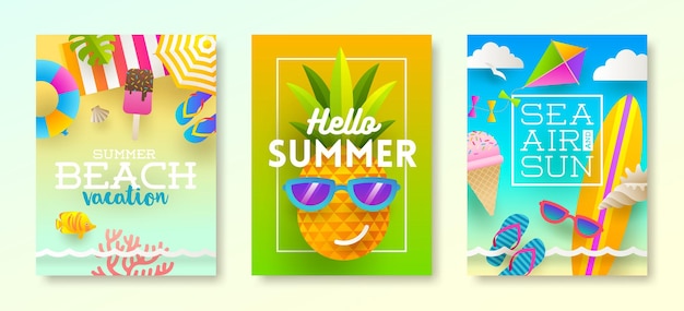 Set van strandvakantie en zomervakantie ontwerp voor posters of groetenkaart Vector illustratie