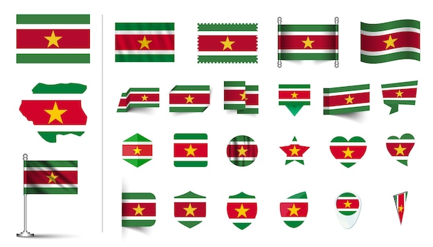 set van Suriname vlag plat Icon set vector illustratie vlag knop zwaaien 3d rendering symbolen