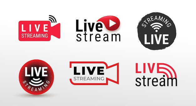 Set van symbool van live streaming, uitzendingen