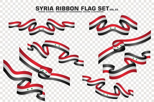 Set van Syrië lint vlag ontwerpelement 3D op een transparante achtergrond vectorillustratie