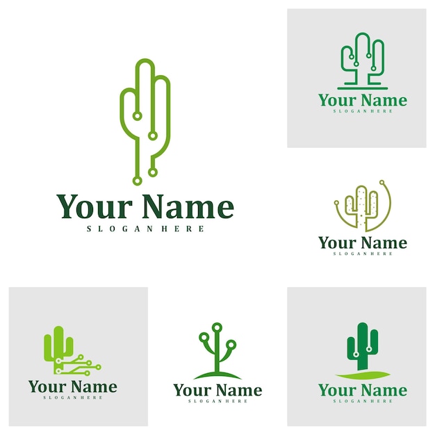 Set van Tech Cactus logo ontwerp sjabloon Creatieve Cactus logo vectorillustratie