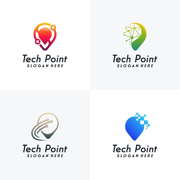 Set van Tech Point logo ontwerpen concept vector, Point tech logo, Pixel punt logo symbool