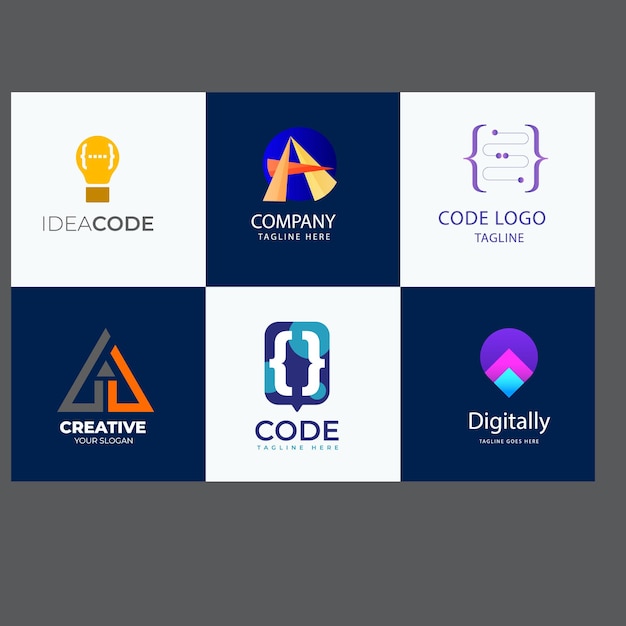 Set van technologie code logo icoon Abstract circuit programmer logo ontwerp sjabloon