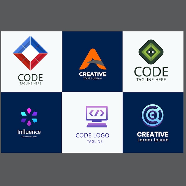 Set van technologie code logo icoon Abstract circuit programmer logo ontwerp sjabloon