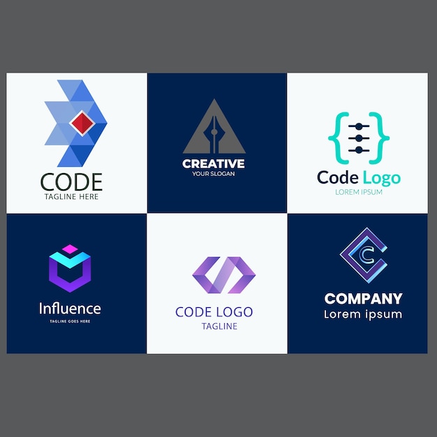 Set van technologie code logo icoon Abstract circuit programmer logo ontwerp sjabloon
