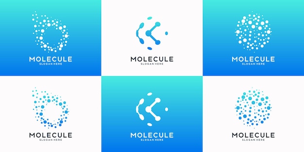 Set van technologie globe logo met molecuul concept. Abstracte wereld tech logo design collectie.