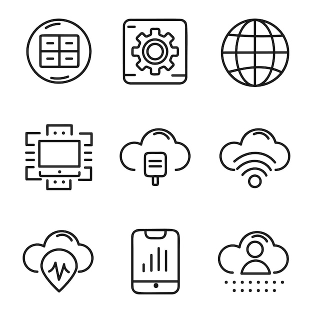 Set van technologische iconen heldere lijnen heldere accenten kleuren schone witte achtergronden concepten van g ai
