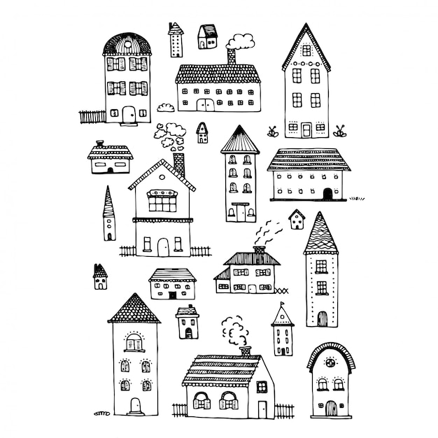 Vector set van tekening huizen doodle