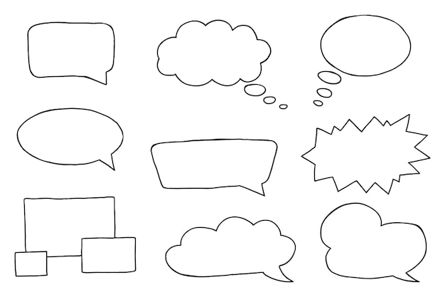 Vector set van tekstballonnen dialoogvensters en ballonnen vector handgetekende doodle