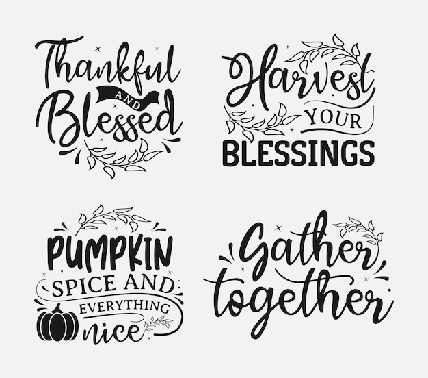 Set van thanksgiving quote belettering illustratie voor tshirt print kaart en nog veel meer