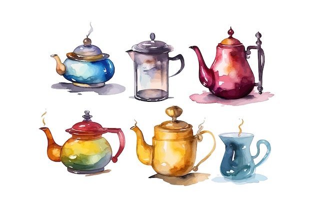 Set van thee en koffie in een aquarel stijl Vector illustratie ontwerp