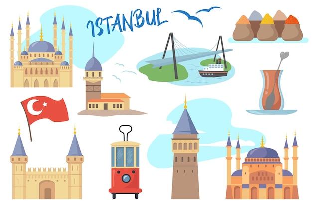 Set van traditionele Istanbul symbolen