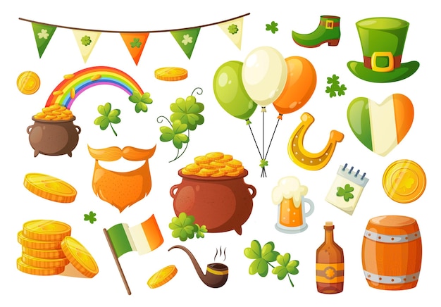 Set van traditionele voorwerpen uit Ierland voor Saint Patricks Day
