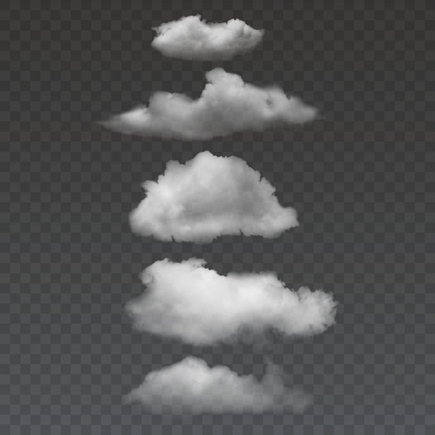 Set van transparante wolken. verschillende en realistische wolken