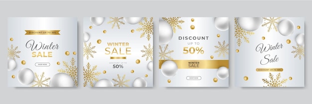 Set van trendy bewerkbare winter merry christmas nieuwjaar verkoop banner achtergrond sjabloon voor sociale netwerken vierkante post. speciale aanbiedingen seizoensverkoop en perfecte aanbiedingen vectorkaarten. vector illustratie