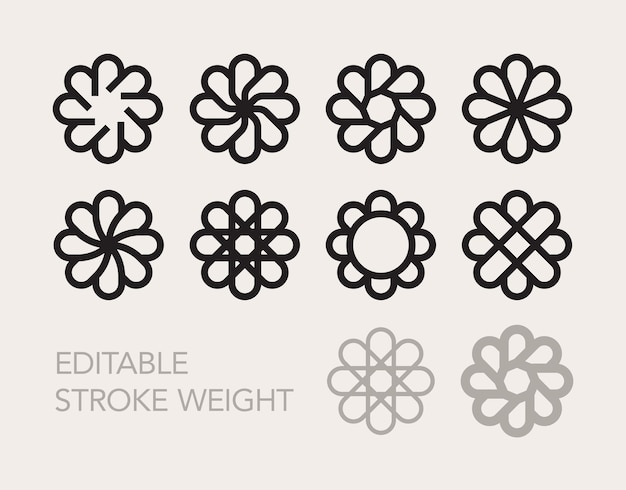 Set van trendy geometrische minimale vector logo-elementen ontwerpen Bewerkbare omtrek