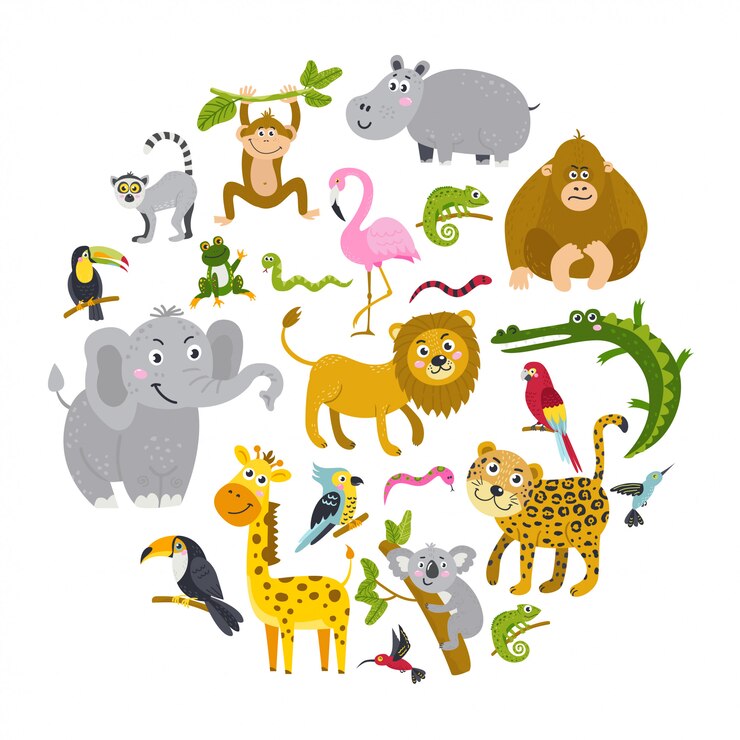 Vector set van tropische dieren in een cirkel