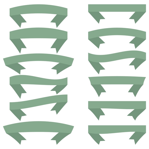Set van twaalf groene linten en banners voor webdesign. Geweldig ontwerpelement geïsoleerd op een witte achtergrond. Vector illustratie.