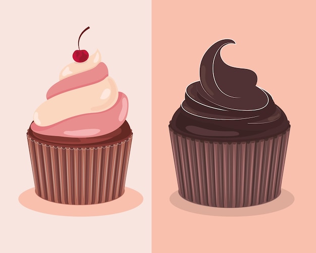 Vector set van twee cupcakes