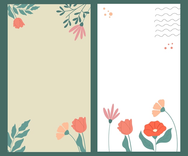 Vector set van twee elegante sjablonen met met de hand getekende bloemen vector verticaal ontwerp