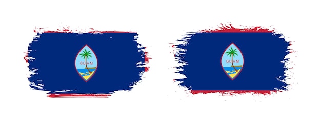 Set van twee grunge brush vlag van Guam op solide achtergrond