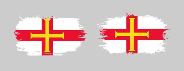 Set van twee grunge brush vlag van Guernsey op solide achtergrond