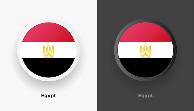 Set van twee metalen afgeronde knopen van de vlag van egypte met zwarte en witte achtergrond