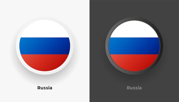 Set van twee metalen afgeronde rusland vlag knoppen met zwarte en witte achtergrond